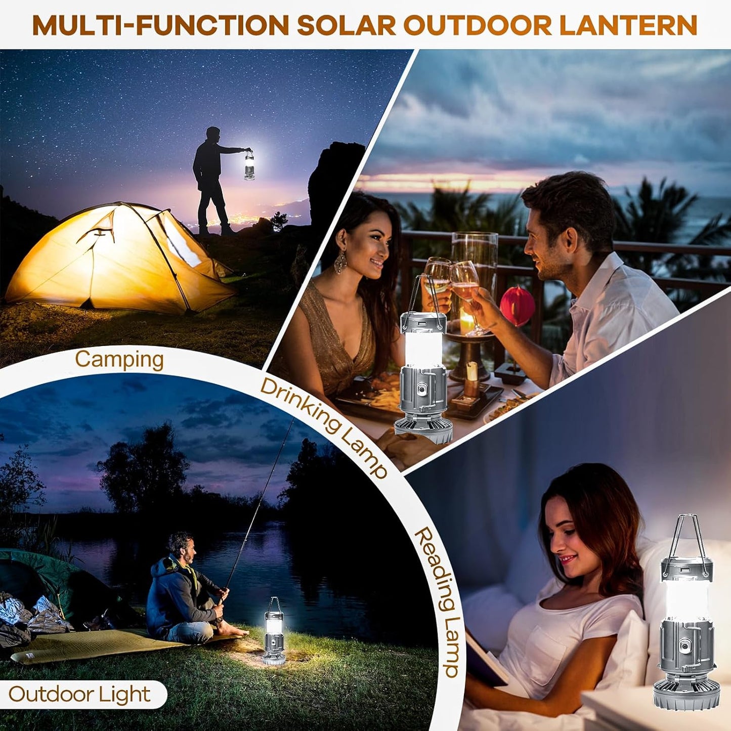 Portable LED Camping Light with Fan, Solar Charging,Essential items for camping and night fishing
