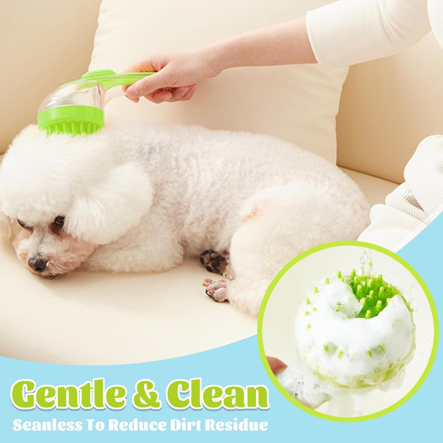 Pet Bath Brush 2 in 1 Dog Bath Brush with Built-in Shampoo Dispenser Multi-functional Dog Bath Brush for Long & Short Haired Dogs Cats Shower