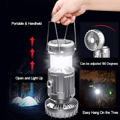 Portable LED Camping Light with Fan, Solar Charging,Essential items for camping and night fishing