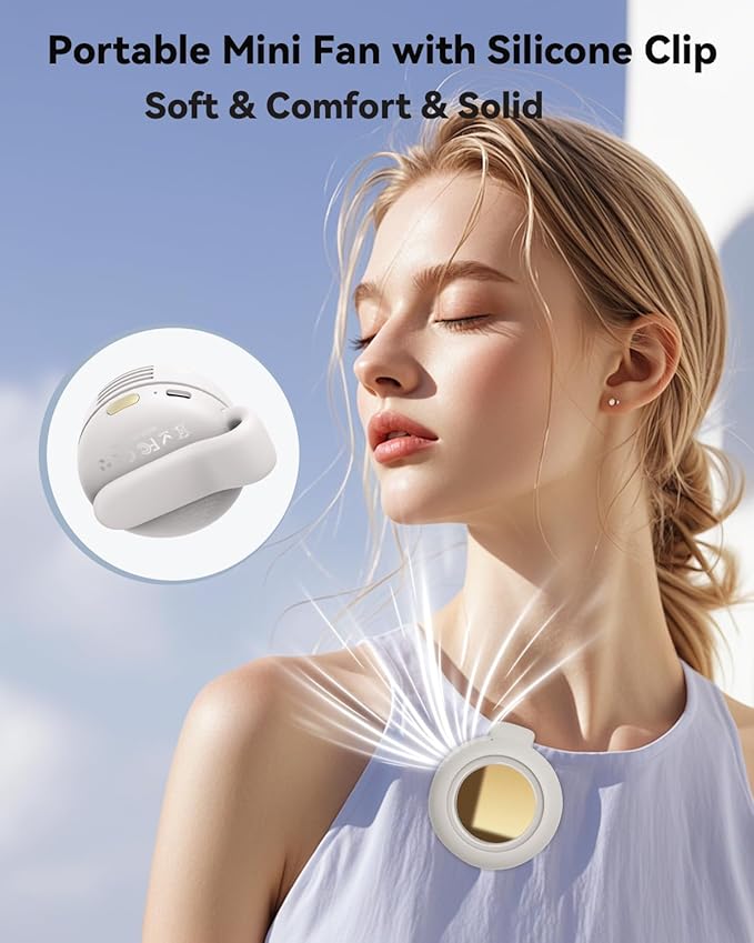 This portable, silent, bladeless mini fan can be clipped to a shirt or waistband. Compact and portable, it features three adjustable wind speeds, making it ideal for outdoor activities, travel, and the office.🌴