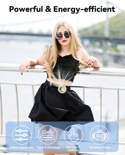 This portable, silent, bladeless mini fan can be clipped to a shirt or waistband. Compact and portable, it features three adjustable wind speeds, making it ideal for outdoor activities, travel, and the office.🌴
