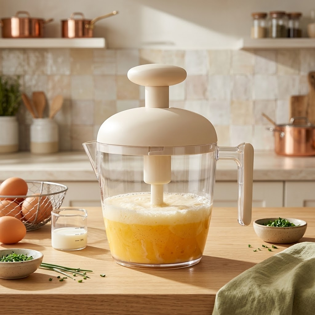 Press-type egg beater