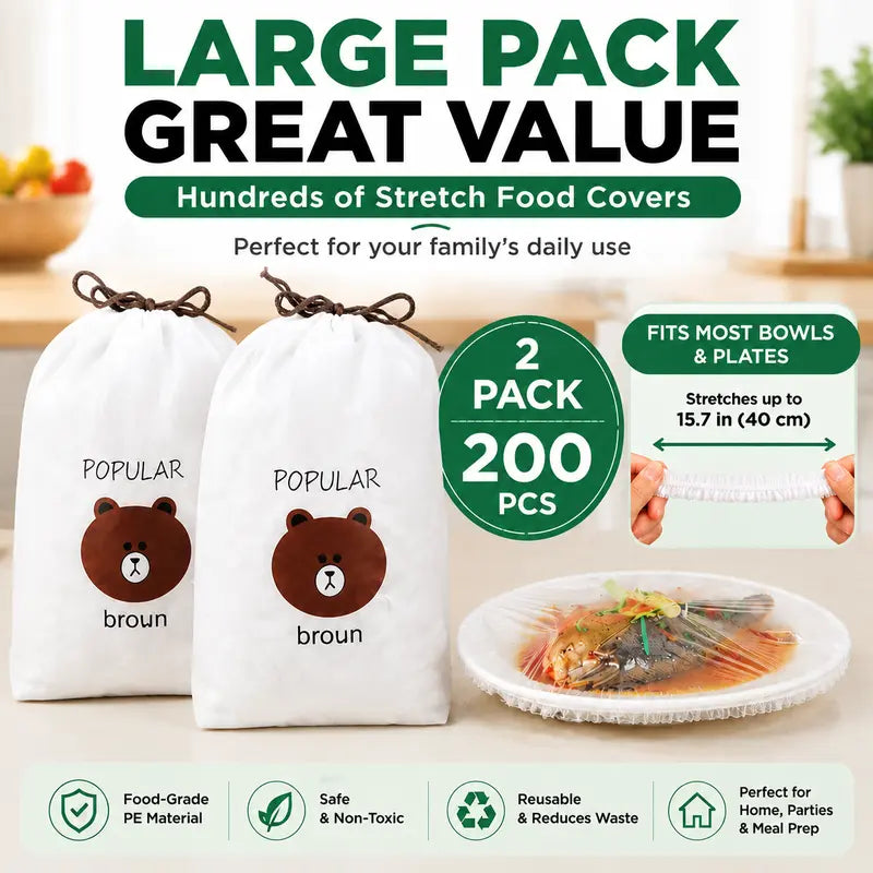 🔥100PCS Disposable Stretch Food Covers, Elastic Kitchen Bowl & Plate Lids, Plastic Wrap Alternative for Food Storage & Leftovers Preservation
