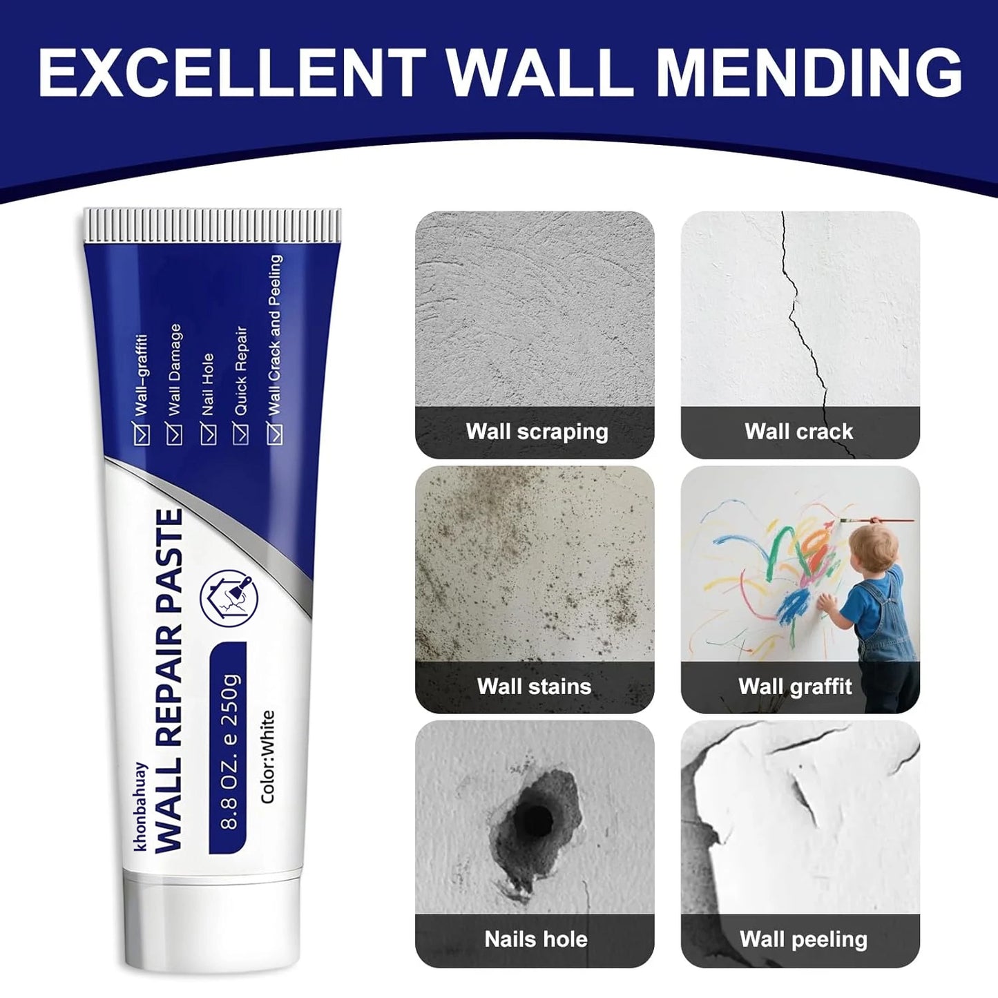 Seamless Wall Repair Kit: Quick-Dry Paste for Cracks & Nail Holes🍃
