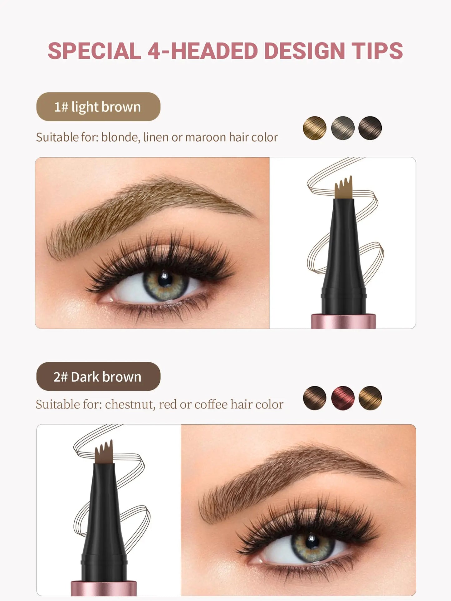 Micro-Fork Eyebrow Pencil:Waterproof,Natural Hair-Like Strokes & Long-Lasting
