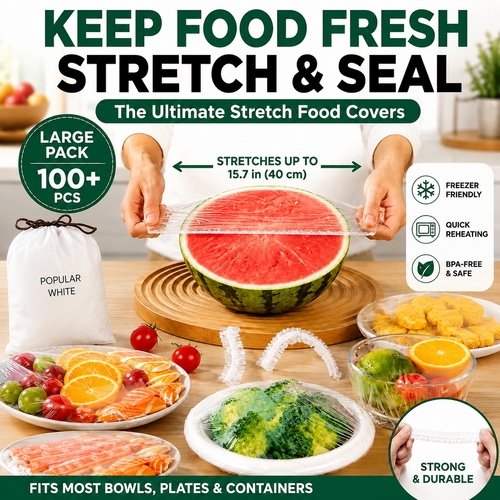 🔥100PCS Disposable Stretch Food Covers, Elastic Kitchen Bowl & Plate Lids, Plastic Wrap Alternative for Food Storage & Leftovers Preservation