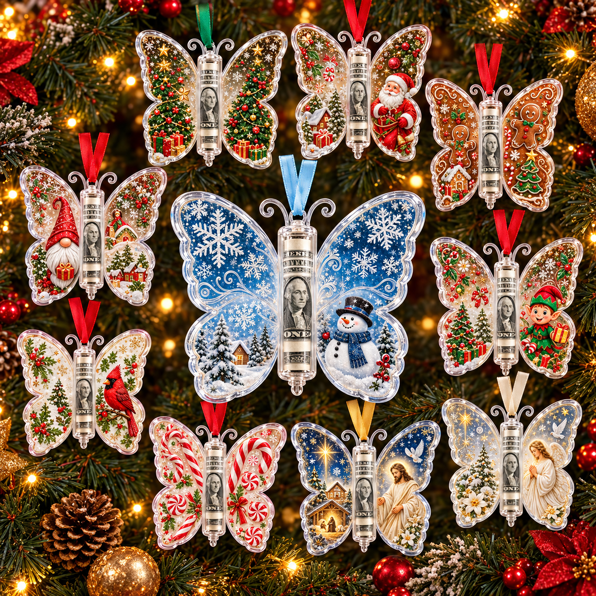 🔥Last Day 50% OFF🦋💵 Christmas Cash Gift Butterfly Ornament – Holiday Money Holder Keepsake 🎄✨