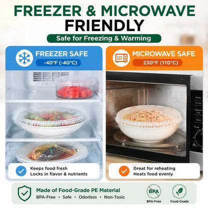 🔥100PCS Disposable Stretch Food Covers, Elastic Kitchen Bowl & Plate Lids, Plastic Wrap Alternative for Food Storage & Leftovers Preservation