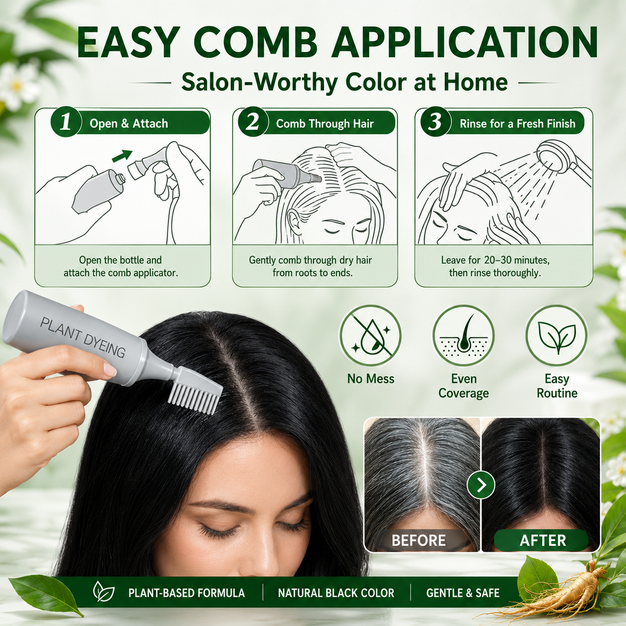 📢📢50% OFF !! ⏰Plant-Based Comb Hair Dye