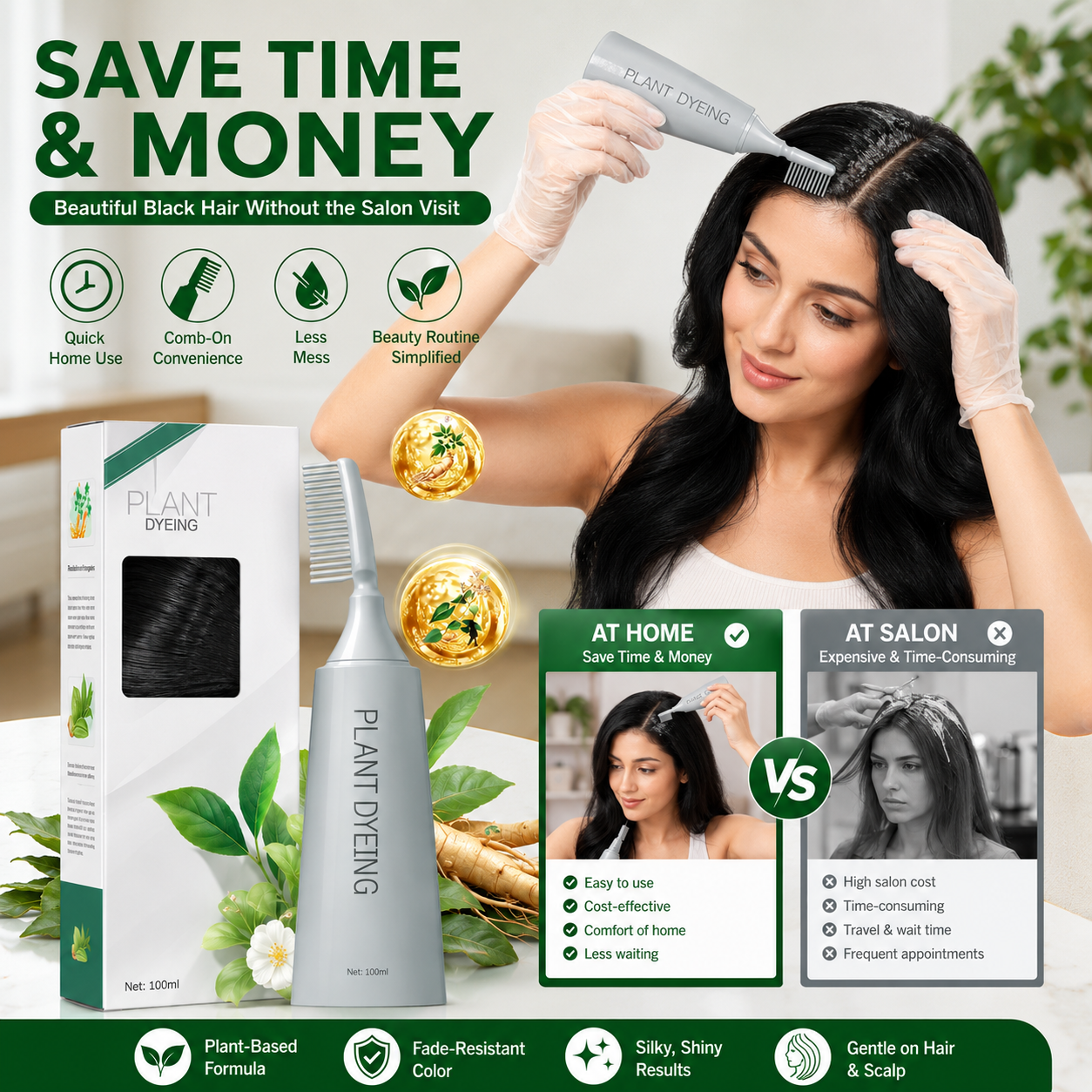 📢📢50% OFF !! ⏰Plant-Based Comb Hair Dye