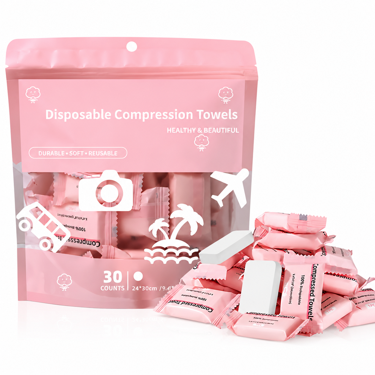 🥳BUY 2 GET 1 FREE ! Compressed towels that expand when wet, Disposable face towels for travel, camping, and hiking.1 Pack 30 Count ✅