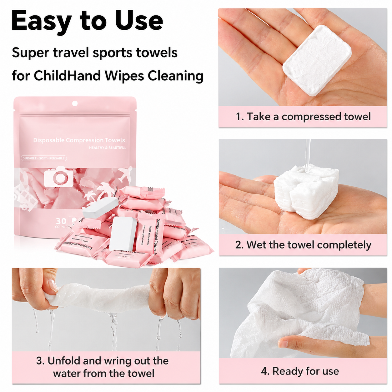 🥳BUY 2 GET 1 FREE ! Compressed towels that expand when wet, Disposable face towels for travel, camping, and hiking.1 Pack 30 Count ✅