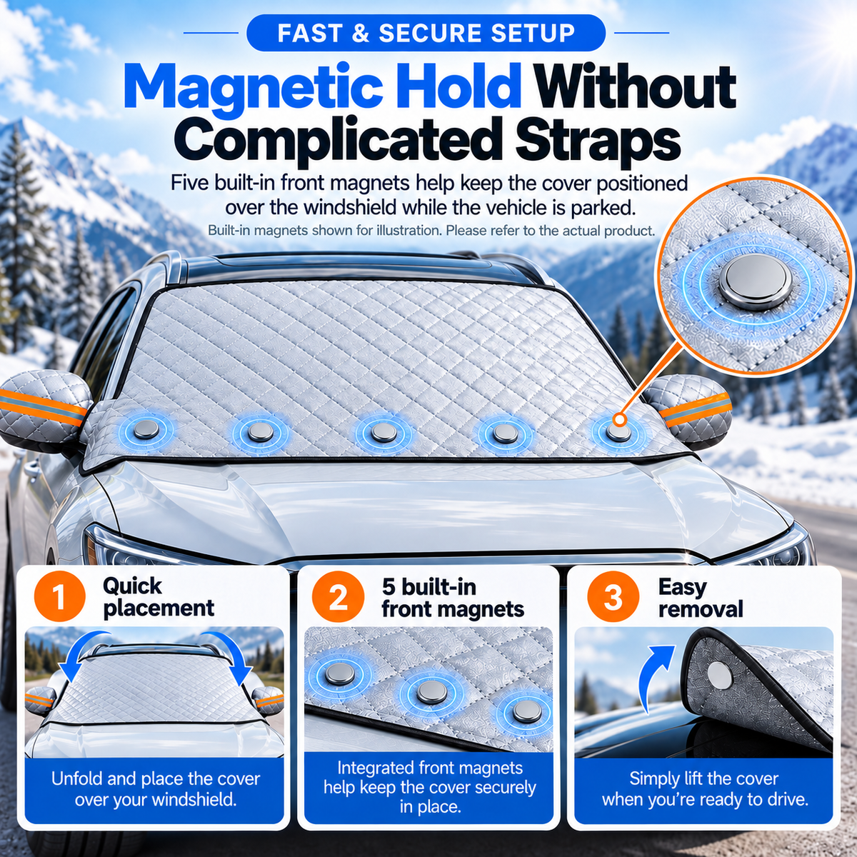 🚗 All-Season Magnetic Windshield Cover — Sun, Frost & Snow Protection