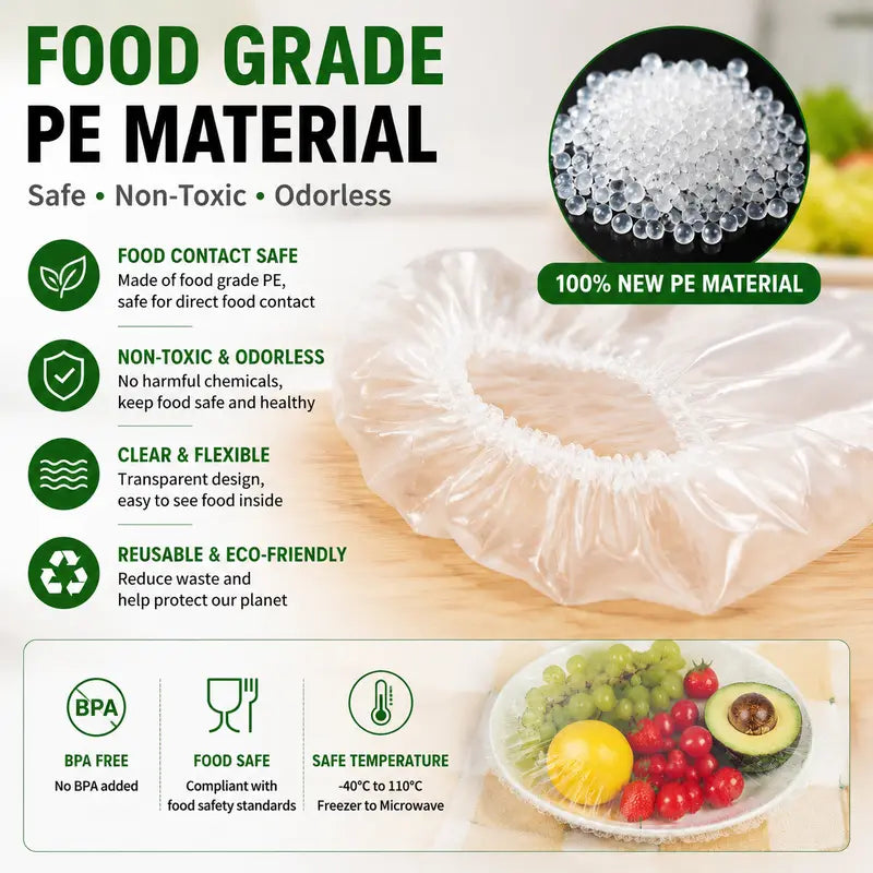 🔥100PCS Disposable Stretch Food Covers, Elastic Kitchen Bowl & Plate Lids, Plastic Wrap Alternative for Food Storage & Leftovers Preservation