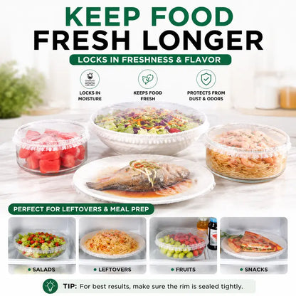 🔥100PCS Disposable Stretch Food Covers, Elastic Kitchen Bowl & Plate Lids, Plastic Wrap Alternative for Food Storage & Leftovers Preservation