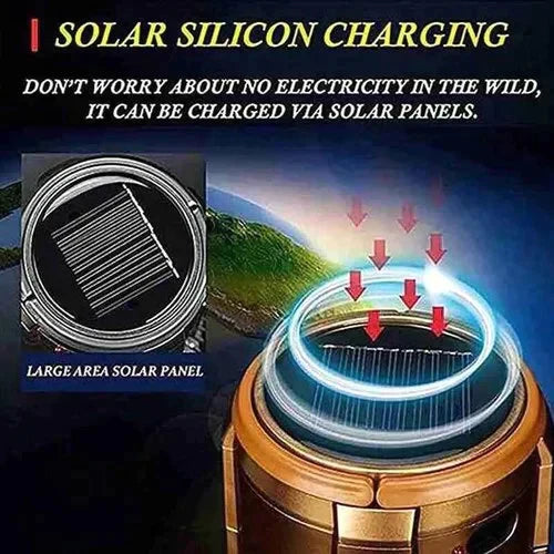 Portable LED Camping Light with Fan, Solar Charging,Essential items for camping and night fishing