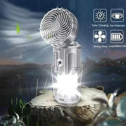Portable LED Camping Light with Fan, Solar Charging,Essential items for camping and night fishing