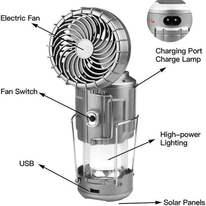 Portable LED Camping Light with Fan, Solar Charging,Essential items for camping and night fishing