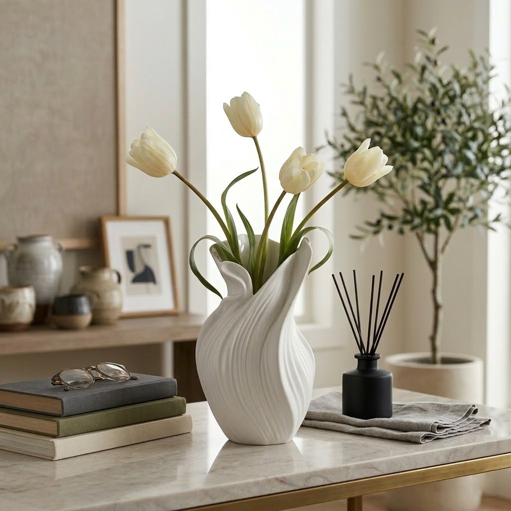 Modern Sculptural Twisted Ceramic Vase
