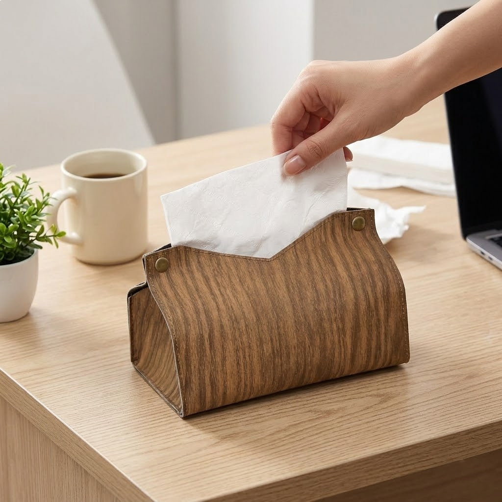 Modern V-Shape Leather Tissue Box